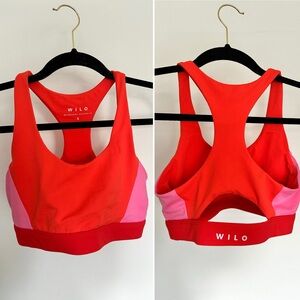 Wilo Pink and Red Cut Out Color Block Sports Bra